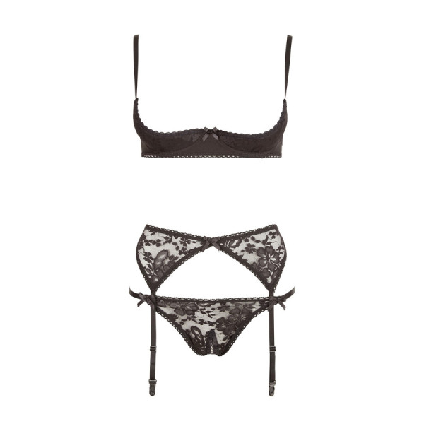 Ensemble sexy trois pièces en dentelle noire 